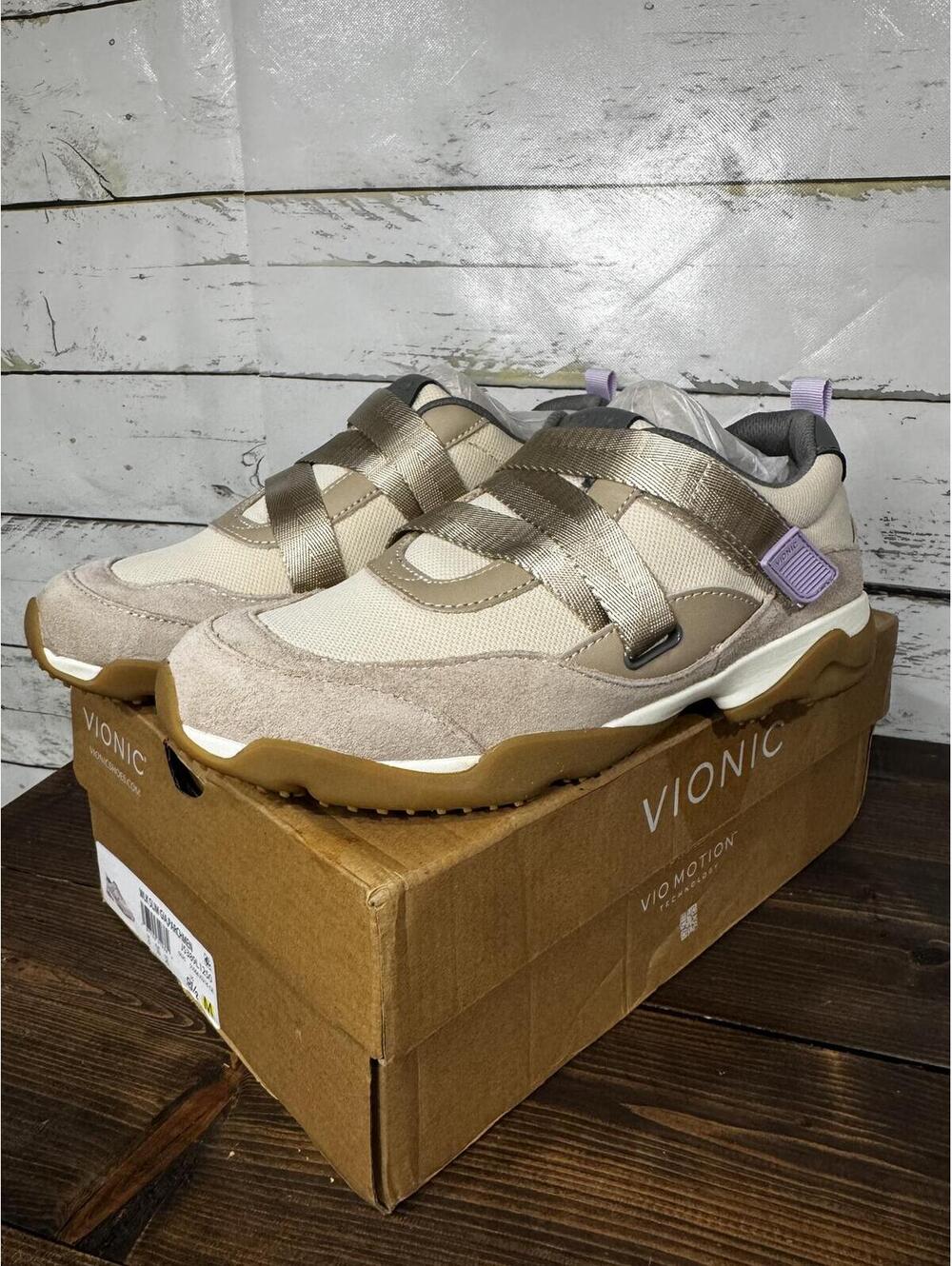 Vionic Walk Slim Gia Parchment Suede/Leather Women's 8.5 NIB